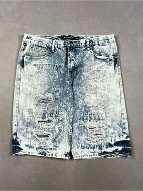 Rocawear Light Acid-Wash Distressed Denim Shorts - Blue y2k